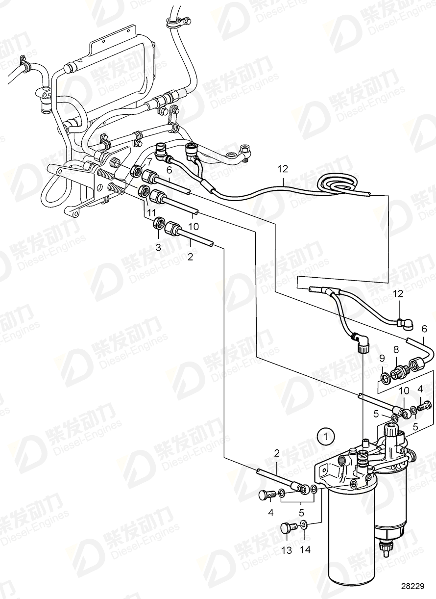 volvo penta Fuel hose 21417375 Drawing volvo penta Fuel hose 21417375 Drawing